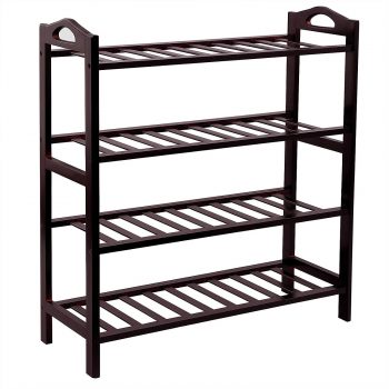 SONGMICS 100% Bamboo 4-Tier Entryway Shoe Shelf Shoe Racks and Organizers Storage