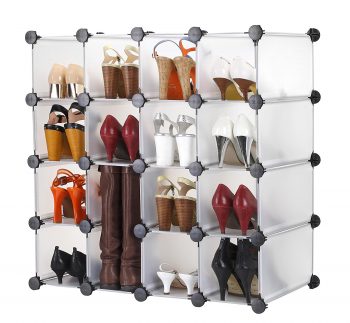 VonHaus 16x Interlocking Shoe Cubby Organizer Storage Cube Shoe Racks and Organizers in Transparent White